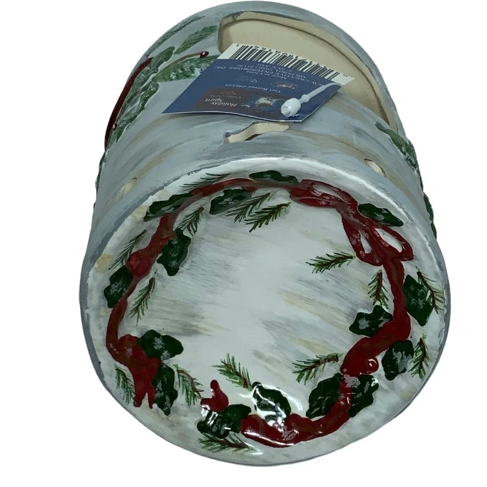 Vintage Wax Warmer Birds Kathy Hatch Tea light Hand painted Holiday White Red
